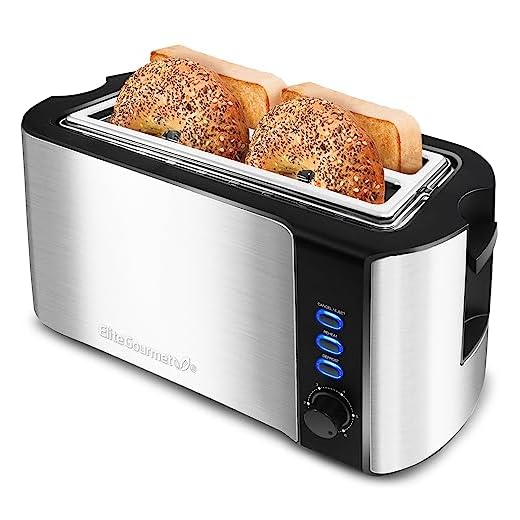 Elite Gourmet ECT-3100 Maxi-Matic 4-Slice Long Toaster 6 Toasting Levels & Extra Wide Slots for Bagels, Stainless Steel