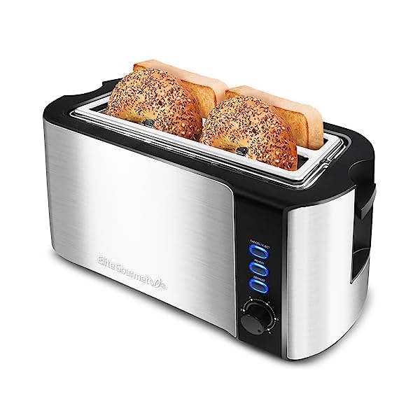  Elite-Gourmet-ECT-3100-Long-Slot-4-Slice-Toaster-Reheat-6-Toast-Settings-Defrost-Cancel-Functions-Built-in-Warming-Rack-Extra-Wide-Slots-for-Bagels-Waffles-Stainless-Steel-Black