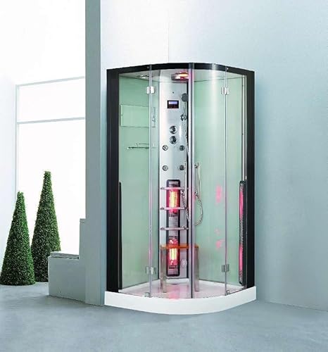 Dampfdusche Virginia 100x100 cm mit Infrarotsauna, 3 kW Dampfgenerator, Massagedüsen, LED-Farblicht, Regendusche, Touchscreen, Aromatherapie & Bluetooth – Wellness Duschkabine mit Ozondesinfektion