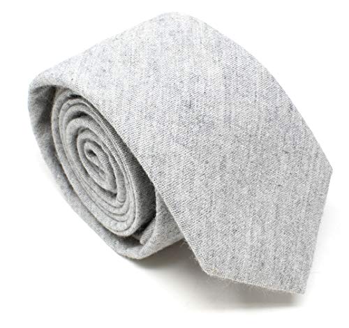 Image of Men's Chambray Cotton Skinny Necktie Tie Textured Distressed Style - 2.5 inch Width