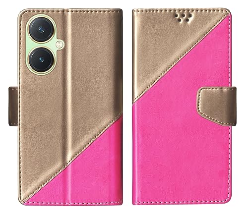 Image of SBMS Flip Cover Back Case Cover for Vivo Y27 with Magnatic Closure | Inbuilt Stand | Card & Money Pocket (Multicolor Pink)