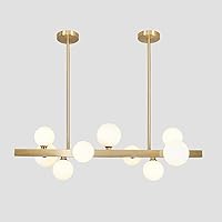 Vista 1 de BOKT Mid Century Modern Gold Rectangle Chandelier 9 Lights Globe Linear Pendant Light Fixture Ceiling Hanging Milk White Glass Round Chandelier