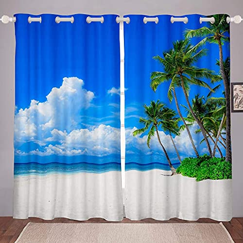 Ozean Schwarzout Vorhänge Schlafzimmer Hawaii Strand Ferien Verdunkelung Fenstervorhang 175x140cm Welle Surfen Palm Baum Drucken Thermal Meer Nautisch Schwarzout Blickdichte Vorhänge 2 Paneele Cover