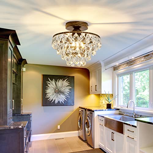 Yyjlx Y-1140 Crystal Chandelier,Modern Semi Flush Mount Small Ceiling Light Oil Rubbed Bronze,Mini E26 Ceiling Lamp thumb #8
