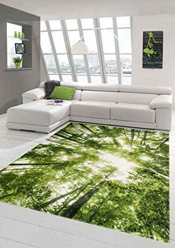 Teppich-Traum Designer Teppich Wohnzimmer mit Wald in Grün Weiss, Größe 200 x 290 cm