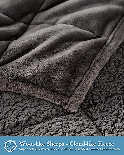 Topblan Sherpa Fleece Weighted Blanket 20lbs, Uniformed Color with Fuzzy Fleece and Shaggy Sherpa to Help with Better Sleep, 60x80 inches, Grey - Image 3