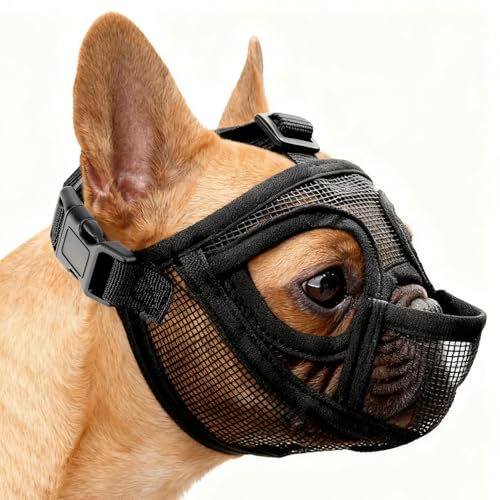 Museruola Cane Bulldog Francese, Dellyy Museruola per Bulldog, Museruola per Cane a Muso Corto, Anti-Morso, Anti-abbaiare, Anti-Leccaggio