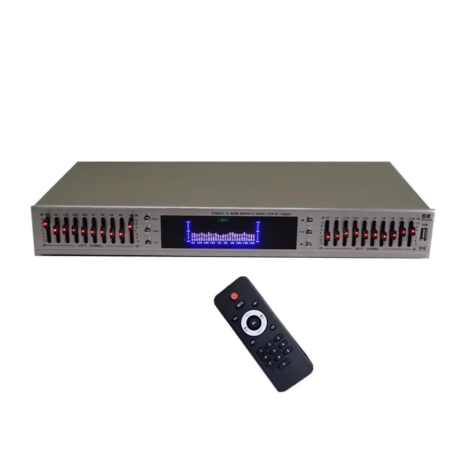 Ecualizador Digital HiFi De 20 Bandas, Ecualizador Estéreo con Ajuste De Efectos Gráficos, Pantalla LED De Espectro, Bluetooth/USB 5.0 Integrado, con Control Remoto, para Estudio De Grabación