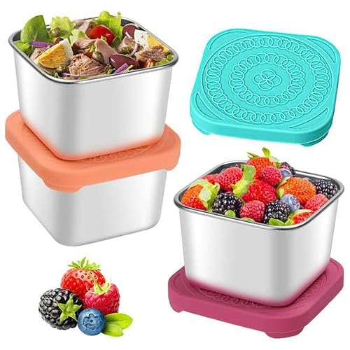 Wisyurt Stainless Steel Snack Containers Small Metal Food Storage Container 6Oz With Silicone Lids, For, Travel