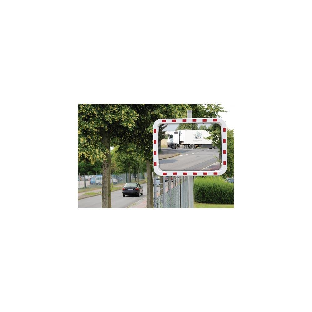 Verkehrsspiegel H600xB800mm Kunststoff,rot/weiß 22m