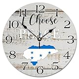 Guangpat Reloj de pared con bandera de Honduras con texto en inglés 'I Choose Peace, Honduras, Country City Souvenir', reloj de pared de madera, funciona con pilas, reloj colgante vintage de 15