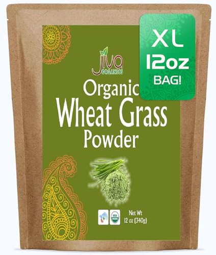 Jiva Organics Wheatgrass Juice Powder 12 Ounce Bulk Kraft Bag - from Whole Leaf - Rich in Fibers and Minerals, Non-GMO and Vegan