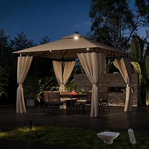 Devoke Garden Paviljoen, 3 x 3 m, waterdicht, Deluxe Gazebo, zeil, partytent, metalen frame, paviljoen, patio priebo voor 4-6 personen, lichtgrijs