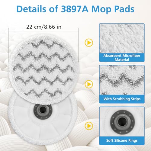 Image of iSingo 6 Pack 3897A / 3712 Rotating Steam Mop Pads Replacement for Bissell SpinWave SmartSteam Scrubbing Steam Mop Cleaner 【Models 3897A /3712 ONLY】, Washable Reuseable Refill Pads