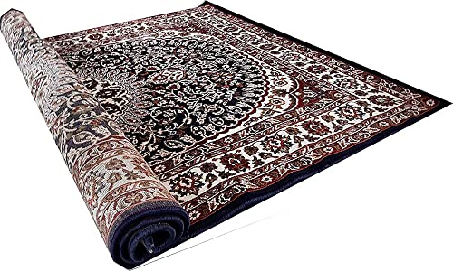 Image of New Kashmiri Design Silk Carpets for Living Room Bedroom Drawing Room Guest Room Hall 9 Feet x 12 Feet Blue Colour