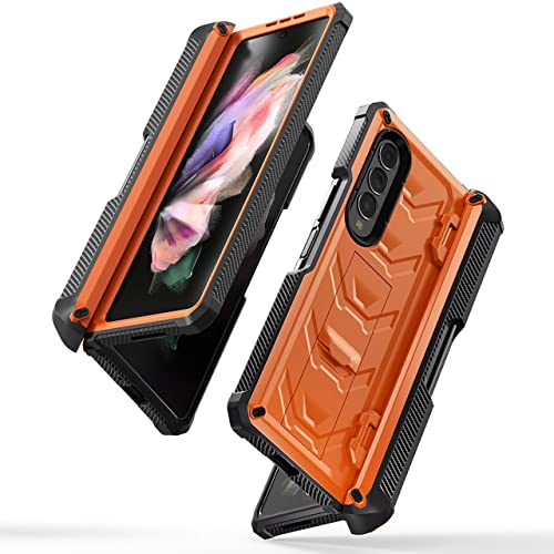 Coque Samsung Z Fold 3 orange antichoc idéale pour regarder vos vidéos avec le stand PC
