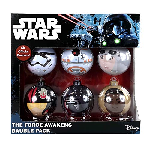 1 x Star Wars The Force Awakens 6PC Christmas Tree Tin Baubles Decoration Pack - 7.5cm x 7.5cm - Featuring 6 Different Designs.