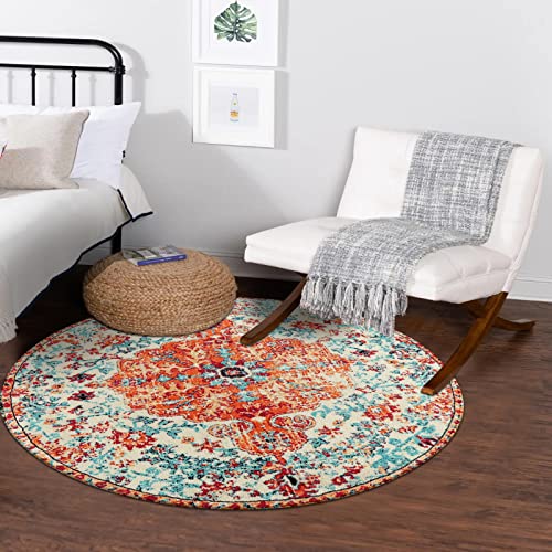 Tapete redondo bohemio Lahome floral vintage 3 ft miniatura 4