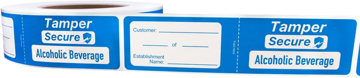 Alcoholic Beverage Tamper Evident Proof Seals for Food Safety - to-Go Drink Stickers with Secure, Easy to Peel Stickers, 1.5 x 6 Inch, 500 Total Labels on a Roll