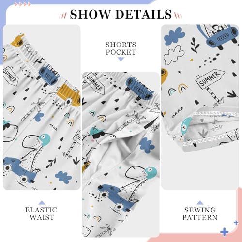 ZZXXB Dino Riding Car Boys Long Pants Soft Trousers Elastic Waist Kids Lounge Bottoms with Pockets S-XL4