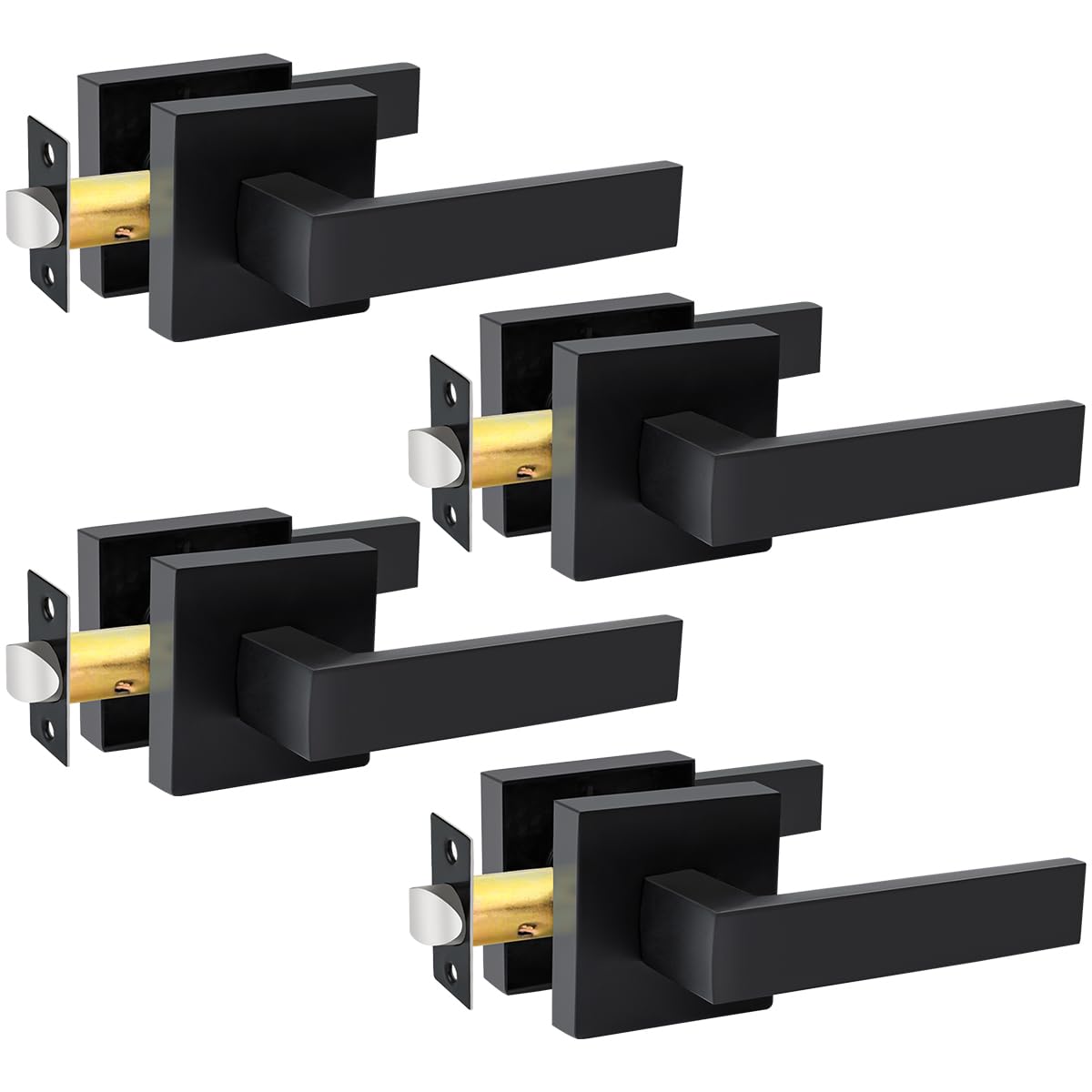 KAMOTA Passage Door Levers, 4 Pack Black Heavy-Duty Door Handles, Square Non-Locking Door Knobs, Right and Left Handed for Closets, Hallways and Conference Rooms