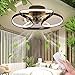 PROWADZONY Wentylator sufitowy ze światłem i pilotem Przyciemniane wentylator Cicha lampa Wentylator Lampa sufitowa do sypialni Kitchen Sufit Light Wentylator, 3 3500k ~ 6000K, 55 cm, czarny