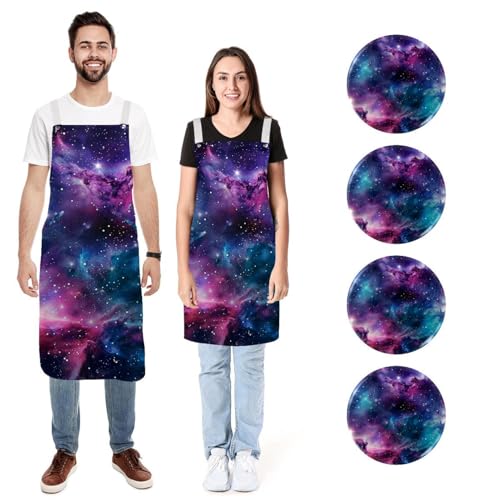 Tablier de cuisine réglable homme femme avec grandes poches motif nébuleuse spatiale