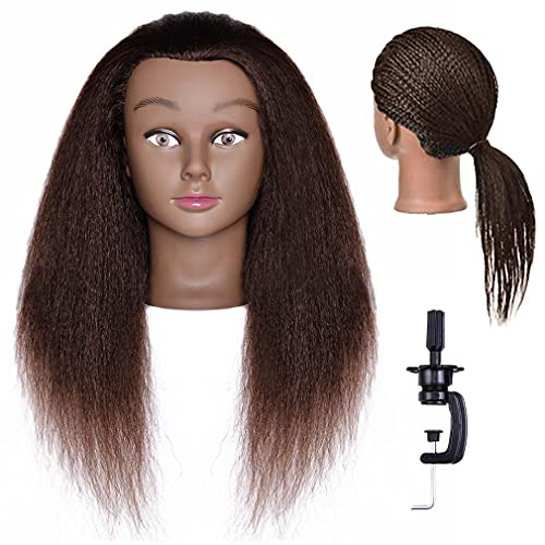 QNQZ Mannequin Head with Real Hair, African American Mannequin Head, Cosmetology Mannequin Head Hair Styling Training Head Salon Students Beauty Schools Mannequin Head and Free Clamp Holder