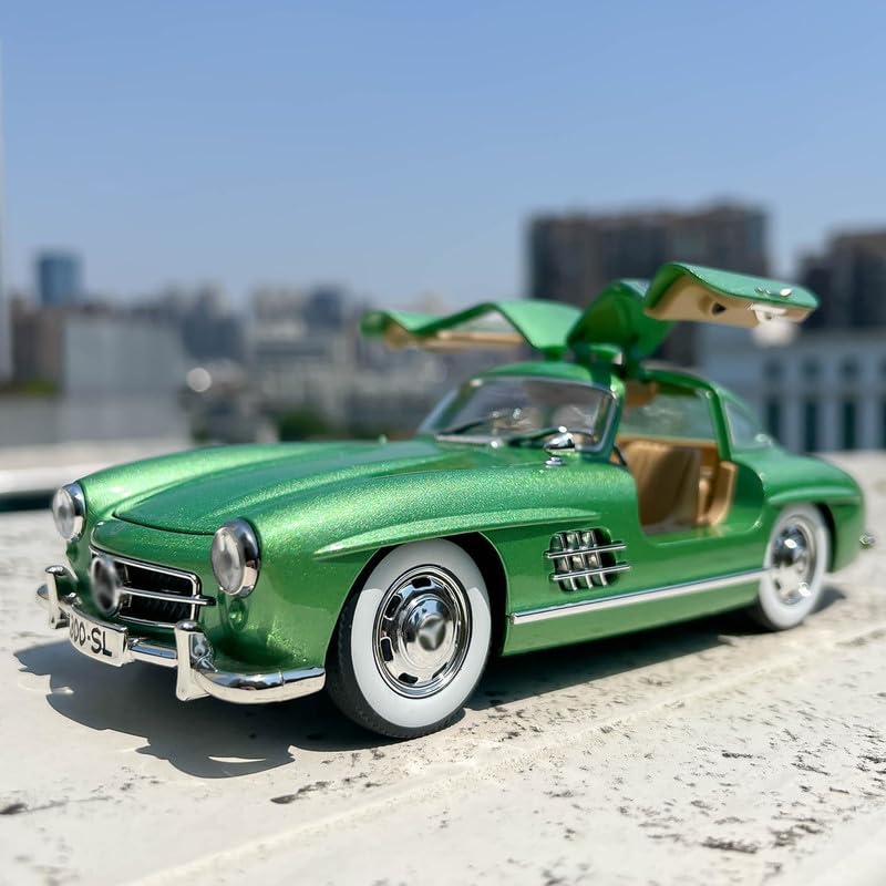 Image of Kids Model 1:24 Vintage 300 SL Classic Die Cast Metal Car Pull Back Action Opening Doors with Realistic Engine Sound Lights Toy Car Gift for Boys - Green