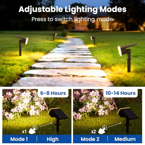 Image of JEJOT Solar Spot Lights Outdoor Waterproof, Solar Spotlights, 6 Pack | 2 Lighting Modes, 120 Adjustable Solar Lights for Yard Garden Lawn Landscape Pathway,Natural White