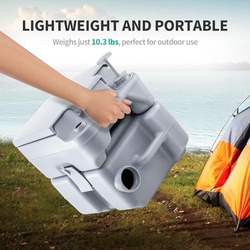 Image of 5.3-Gallon Portable Travel Toilet | Features Detachable Holding Tank /Sealing Slide Valve & Bellow-Type Flush | Easy Transport w /Compact Lightweight Design & Carry Handle | Gray