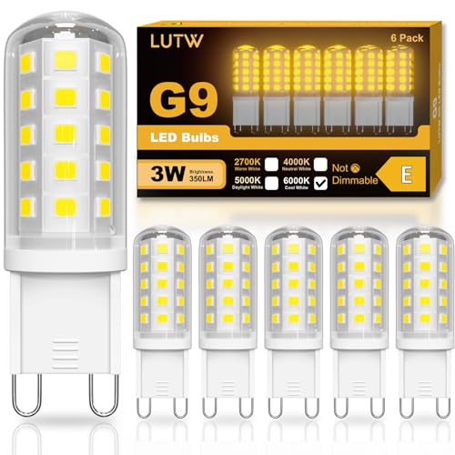 LUTW Lampadine LED G9 Luce Fredda 3W, Equivalente a 30W - 40W Lampadine Alogene, 350LM Lampadina G9 6000K, Non Dimmerabile, Angolo a Fascio 360° per bagno, lampadario, 6 Pezzi