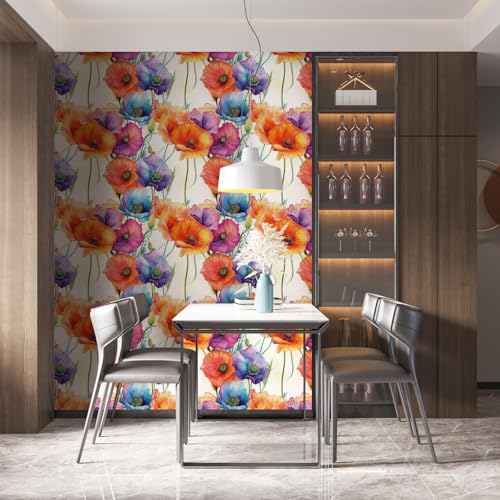 ICYEHAO Selbstklebende Tapete Bunt Blumen, 44 x 600 cm Orange Lila Blumentapete Bunt Klebefolie Blumen Blätter Pflanzen Möbelfolie… – Ansicht 3