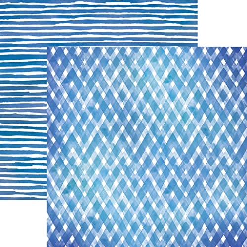 Papel de doble cara para scrapbooking en tonos acuarela azul y rayas de Paper House