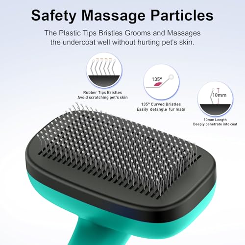 Self Cleaning Slicker Brush for Dog, Skin Friendly Shedding & Grooming Tool for Long and Short Haired Dogs and Cats, Easy Clean Retractable Bristles, Green