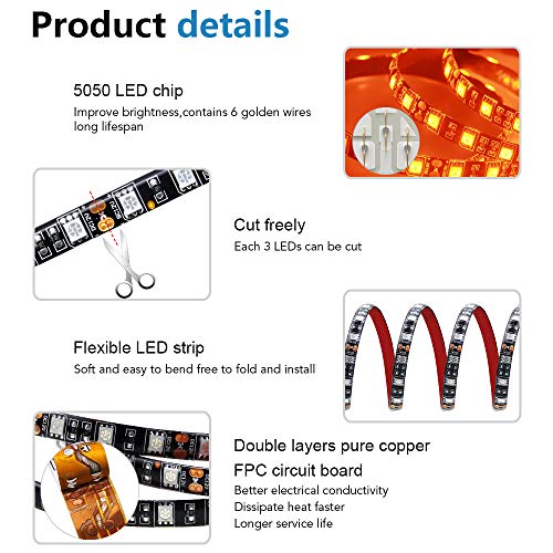 ALITOVE Orange LED Strip Lights 16.4ft 5050 SMD Black PCB 5M 300 LEDs Waterproof IP65 12V DC for Home Hotels Clubs Shopping malls Cars Lighting - Image 4