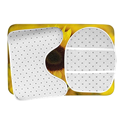 UBINYSS Badematte + Konturmatte + Toilettendeckelbezug, schöne Sonnenblumen 3 Stück Badematte Set, mit rutschfester Klebeunterseite – Bild 7