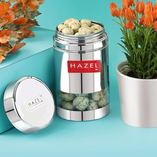 Image of HAZEL Stainless Steel See Through Transparent Container | Kitchen Air Tight Storage Dabba Container, 600 ML