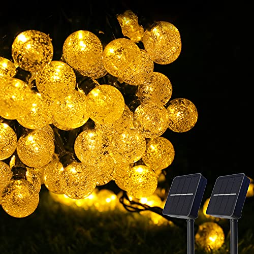 COOLAPA 2-Stück Solar Lichterkette Außen, 44M 200 LED Lichterkette Aussen, Solar Außen Wasserdicht IP65 Lichterkette, Kristall Kugeln Lichterkette, für Garten, Partys, Terrase Deko, DIY, warmweiße Cover