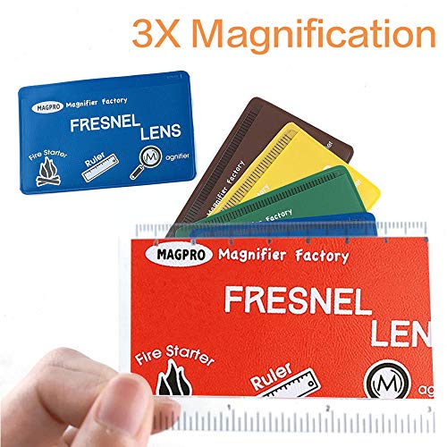 Magdepo 6 Pack Credit Card Size Magnifier Ruler Fresnel Lens Fire Starter Compact Plastic Magnifying Lens Wallet Pocket Magnifier For Reading Small Print, Maps, And Books -Red #TOP2