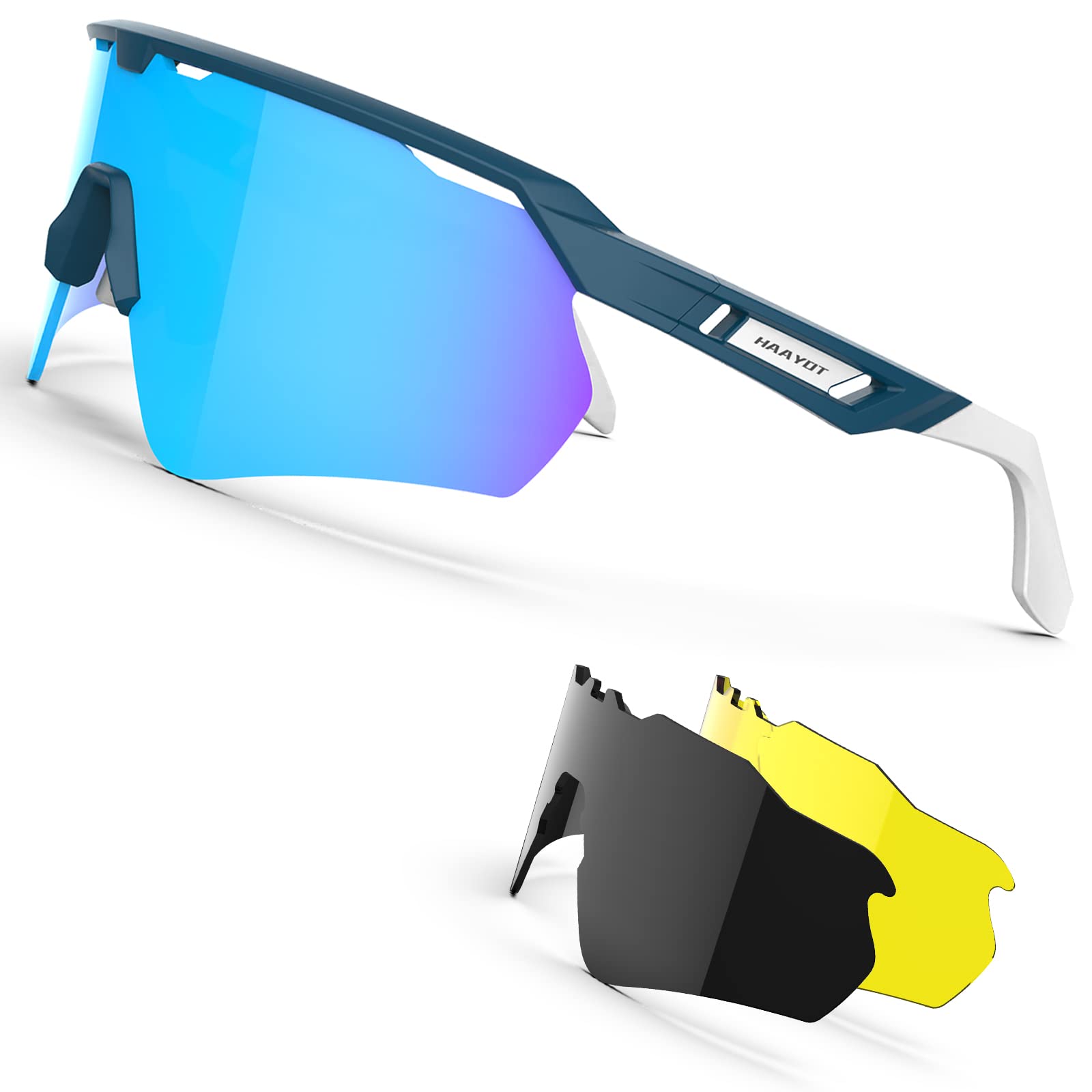 HAAYOT Polarized Cycling Glasses for Men Women,Sports Sunglasses with 3 Lenses,Baseball Fishing Running Biking MTB Sunglasses Powder Blue