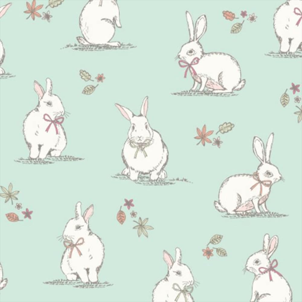 Oh Sew Crafty Limited Duck Egg 100% Cotton Fabric Lifestyle Woodland Bunnies Rabbits Wildlife 140Cm Wide (Price Per Metre) (Duck Egg)