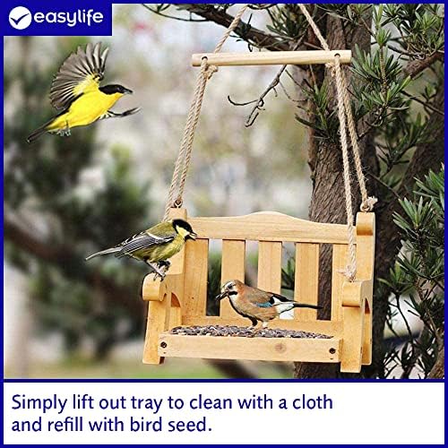 Easylife Wooden Swing Bird Feeder, Cute Bird Bench, Hanging Bench Feed, L23 x D14 x H17cm - Fully Guaranteed | L22.7xD14xH17cm2819
