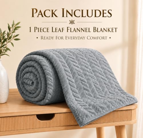 Image of SANMARINO Premium 300 GSM Single Bed Flannel Blanket | Ultra Soft Leaf Emboss Plush Blanket | All Season Lightweight & Cozy | AC Blanket for Bed, Sofa, Couch, Travel & Camping | 152x228 cm,Grey