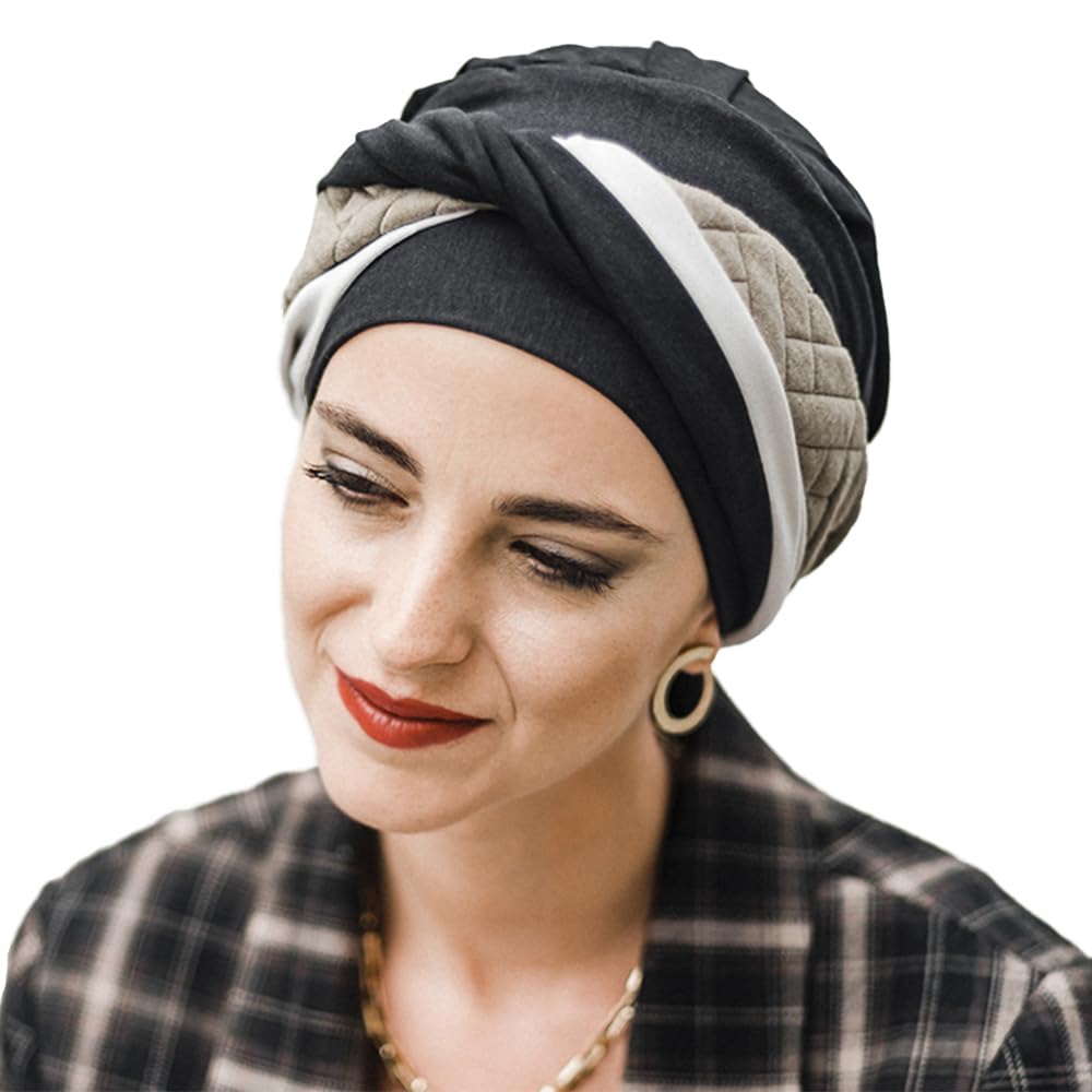 CAREBELL Elegance Black Padded - Turbante Gorro oncologico de bambú y algodón para quimioterapia o Alopecia.