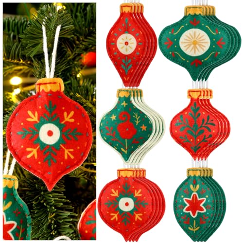 Simgoing 24 Pcs Christmas Mid Century Modern Retro Decor Felt Christmas Bulbs Ornaments Vintage Tree Hanging Decor Starburst Atomic Holiday Ornament for Xmas Tree Mid Century Holiday Decorations