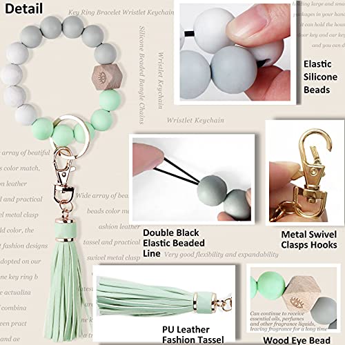 Bihrtc Silicone Key Ring Bracelet Beaded Keychain House Car Key Ring Holder Circle Wrist Bracelet Keychain Bangle Round Circle Keyring For Women Girls #TOP2