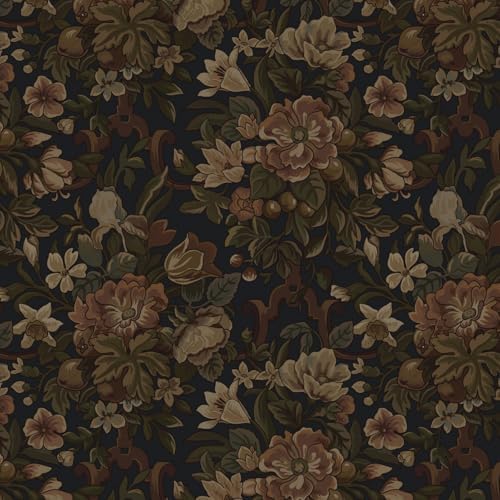 Dimoon Vintage Wallpaper Peel and Stick Dark Blue Floral Wallpape...