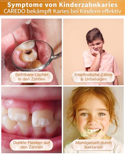 CAREDO Kinderzahnpasta, Geeignet für unter 12-Jährige, Schützt Milchzähne, Verhindert Karies, Sicher zu Schlucken, Fruchtgeschmack – 50g Pro Tube – Bild 6
