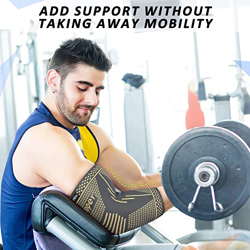 Image of Copper Elbow Brace Compression Sleeves for Pain Relief Men Women, Arm Support Forearm Pads Braces for Tendonitis, Tennis, Golfers, Arthritis, Weight lifting (Large, Gray)